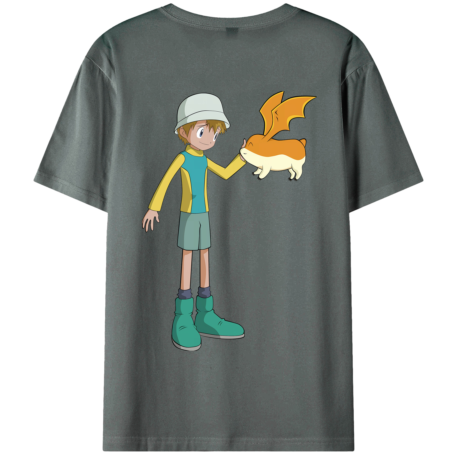 （画像用） Digimon デジタルモンスター/デジモン 綿100％ メンズ半袖Tシャツ（バックプリント） 通気性